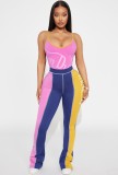 Cross-border European and American summer fashion casual printed jumpsuit with suspenders, slim-fit bodycon long pants set for women