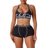 FC1488 European and American fashion cross-border letter print tank top sleeveless tight-fitting cropped casual outfit black personalized street style