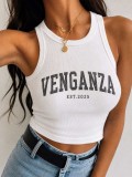 FC1478 European and American cross-border women's clothing, simple, casual, fashionable new black and white letter print ribbed tank top