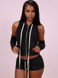 New European and American cross-border fashion casual sports zip-up hooded sleeveless three-piece shorts set for women
