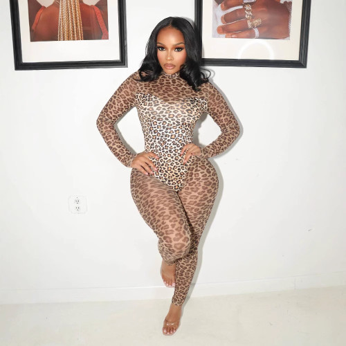 Y600630 New European and American Style Jumpsuit for Cross-Border Trade, Slim-Fit Long-Sleeve Sexy See-Through Slimming Bodysuit