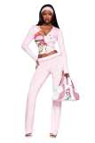 Cross-border European autumn cute cartoon print hooded zip-up jacket and low-waist long pants sports casual suit