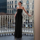 New European and American cross-border fashion sexy solid color strapless halter neck tie holiday style long dress