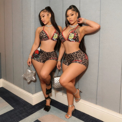 1456 Triangle Leopard Print Bikini