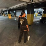 FC1235 European and American cross-border trendy brand short-sleeve black top with letter and skull hand print, sexy and stylish, African regular style