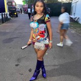 FC1308 European and American cross-border spring fashion street print short skirt with unique patterns and African contrasting color printing