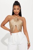 New European and American cross-border fashion sexy halter neck strap irregular tassel short backless top for women