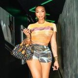 FC1318 Cross-border Sexy Hot Girl Printed Slim-Fit Top Short Vintage T-Shirt Shorts Set