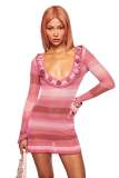 Cross-border European and American spring/summer new foreign trade pure desire hot girl tie-dye long-sleeve knitted short dress for women