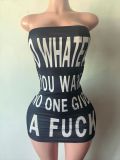 Y13 European and American cross-border fashion letter print strapless sexy mini dress
