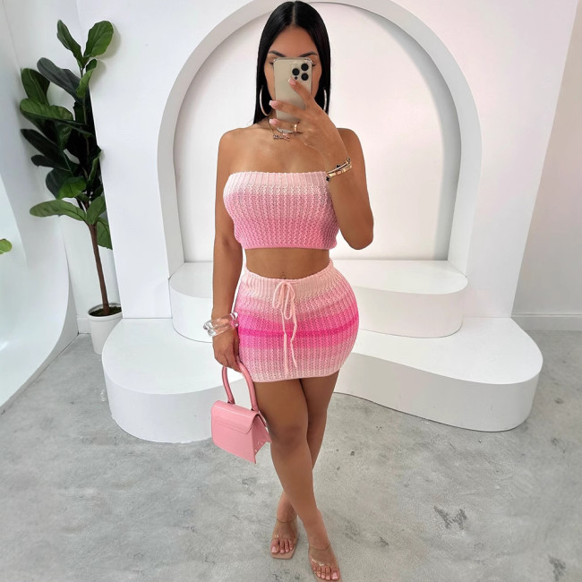 Y200213 European and American cross-border fashion women's strapless knitted sexy skirt set