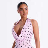 Cross-border European and American summer new fashion sexy halter neck tie-dye printed polka dot backless jumpsuit women's clothing