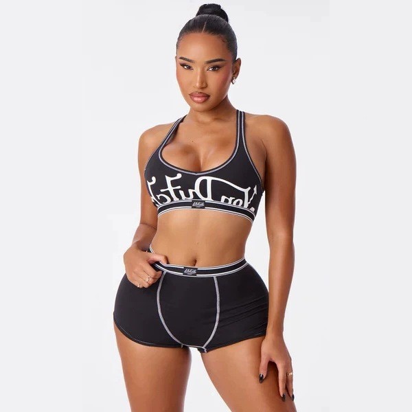 FC1488 European and American fashion cross-border letter print tank top sleeveless tight-fitting cropped casual outfit black personalized street style