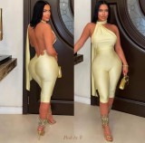 Cross-border European and American summer new fashion sexy solid color sleeveless tie-neck halter backless jumpsuit for women
