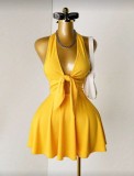 Cross-border European and American summer new fashion sexy solid color V-neck strap tight-fitting short dress for women