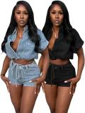 57005 New Summer European and American Casual Fashion Women's Denim Vest Two-Piece Set European and American Style