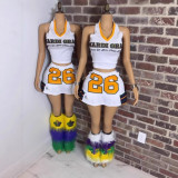 Cross-border European and American summer new sexy hot girl halter top with printed design and short skirt set for women