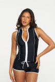 Cross-border European and American summer new fashion casual color-blocking zip-up vest and tight shorts two-piece women's outfit