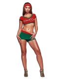 FC1497 Cross-Border European and American Sexy Hot Girl Contrast Color V-Neck Navel-Revealing Top and Skirt-Pants Set