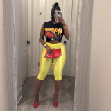 Y300704 Cartoon Graphic T-Shirt, Gray Plaster Gothic Oversized T-Shirt Set