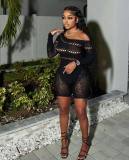 Y66239 European and American cross-border women's sexy hollow-out knitted jumpsuit