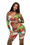 New European and American cross-border fashion IAMGIA printed zip-up hooded top and hip-hugging long pants women's outfit