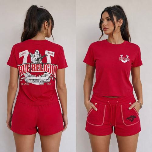 FC1483 European and American cross-border U series fashion printed top and shorts set in black and red, comfortable and casual