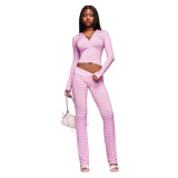Cross-border European and American IAMGIA new fashion casual striped printed zip-up hooded top and pants set for women
