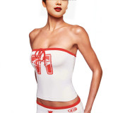 Cross-border European and American foreign trade fashion printed sexy strapless sleeveless tank top and low-waist bodycon short skirt set