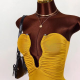 Cross-border European and American summer new fashion sexy off-shoulder hollow-out metal buckle strapless sleeveless jumpsuit women's clothing