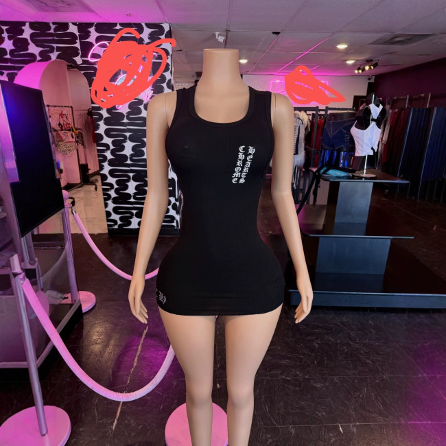Y15 European and American cross-border fashion women's letter print tank top mini dress