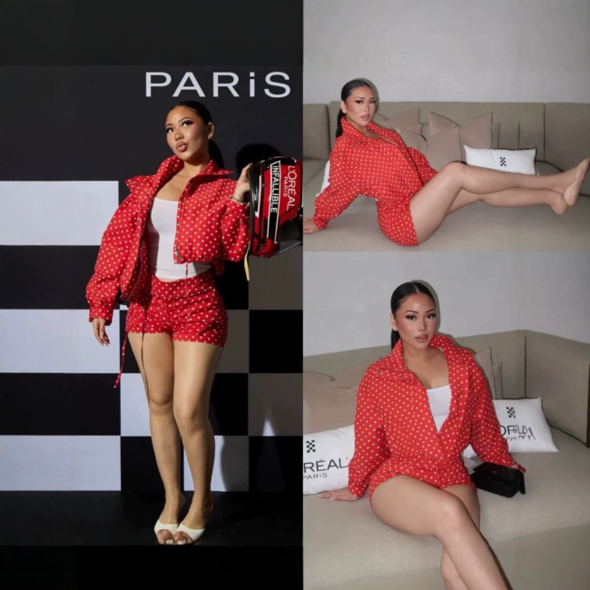 New European and American cross-border fashion stylish stand-collar polka dot seersucker jacket and shorts set for women