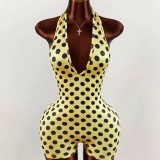 Cross-border European and American summer new fashion sexy sleeveless halter neck printed polka dot slim-fit jumpsuit for women