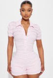 Cross-border European and American summer new fashion slim-fit POLO collar single-breasted short-sleeve jumpsuit women's clothing