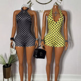 Cross-border European and American summer new fashion sexy sleeveless halter neck printed polka dot slim-fit jumpsuit for women