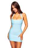 New European and American style cross-border fashion solid color bandage U-neck stretch ribbed slim-fit slip dress for women