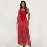 New Summer Fashion Sexy Halter Neck Bandage Tassel Bodycon Long Dress for Women in Cross-Border European and American Foreign Trade