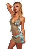 New cross-border European and American foreign trade sexy hot girl personality halter neck printed patchwork top and bodycon skirt set women's clothing