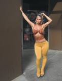New European and American cross-border fashion sexy hot girl printed striped camisole top and bodycon pants set for women