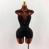 Cross-border European and American summer new fashion sexy off-shoulder hollow-out metal buckle strapless sleeveless jumpsuit women's clothing