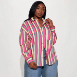 Cross-border European and American autumn new fashion casual striped long-sleeve shirt, loose and versatile outerwear for women