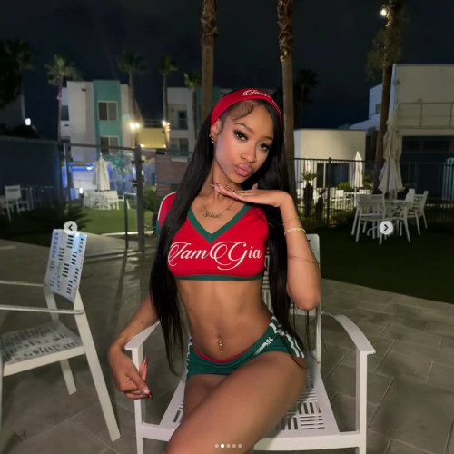 FC1497 Cross-Border European and American Sexy Hot Girl Contrast Color V-Neck Navel-Revealing Top and Skirt-Pants Set
