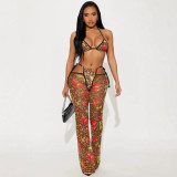FC1471 European and American cross-border fashion retro animal print camisole top and slim-fit long pants two-piece set leopard print