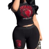 FC1238 European and American cross-border personalized trendy brand printed short-sleeve pants set, black sexy hot girl African milk silk