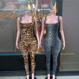 Y600 foreign trade women's clothing printed sleeveless tank top jumpsuit leopard print square neck backless hip-lifting slim-fit sports jumpsuit