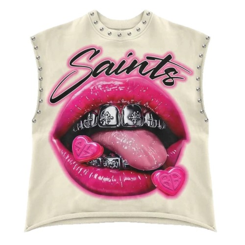 FC1428 European and American cross-border spring and autumn retro lip print studded casual vest