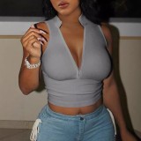 1289 V-neck fashion slim sexy zip crop top