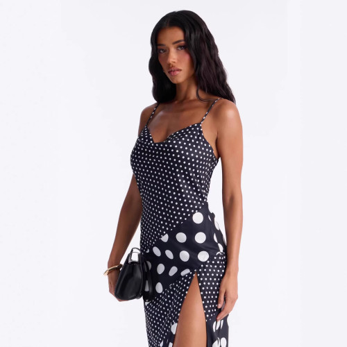Cross-border European and American summer foreign trade fashion stylish printed patchwork polka dot sleeveless camisole dress for women