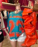 Y600601 Cross-border European and American Youth Loose V-neck Sports T-shirt y2k Hip-hop Sports Short Sleeve Loose Printed Short Sleeve