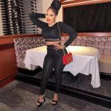 1421 Crop Top Sexy Long-Sleeve Slim-Fit Fashion Two-Piece